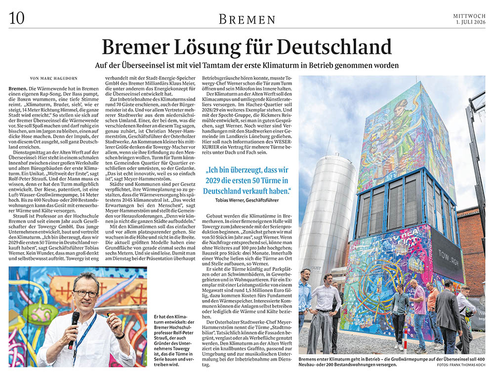 Weser Kurier, Bremen, Klimaturm, Silent Streams, Rolf Strauß