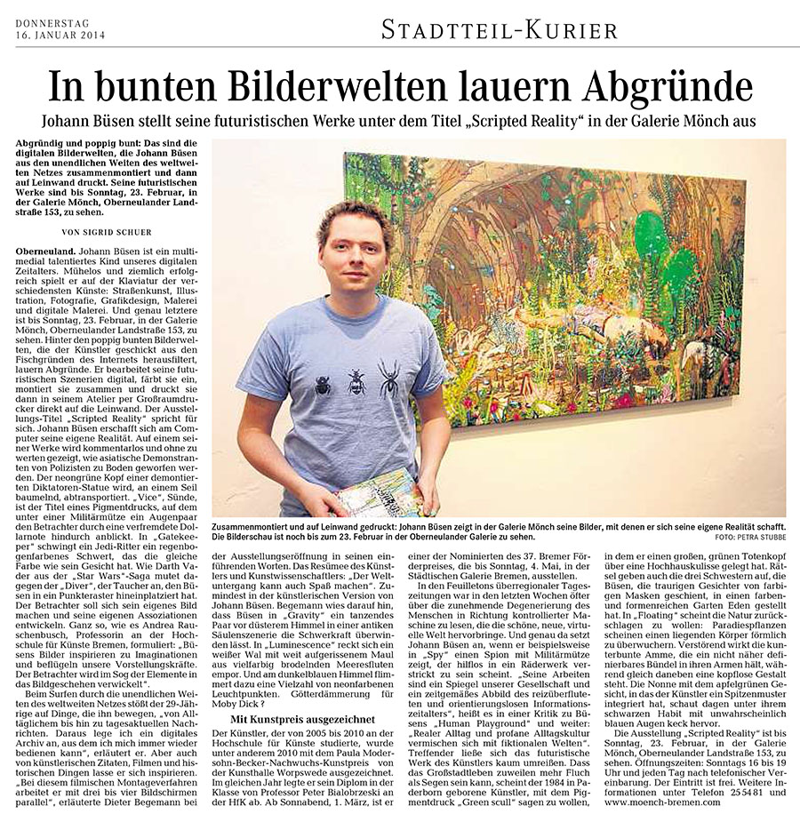 Johann Büsen, Galerie Mönch, Weser Kurier, Bremen