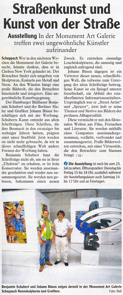 Augsburger Allgemeine, Johann Büsen, Benjamin Schubert, Monument Art Galerie